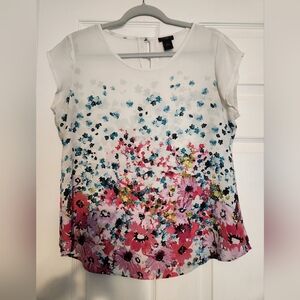 Ann Taylor Petite Medium Floral Cap Sleeve Blouse